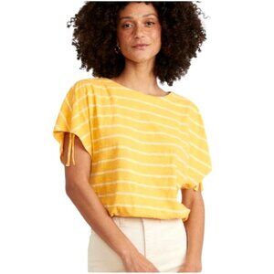Marine Layer Shirt Women XL Yellow‎ White Striped Short Sleeve Blaine Cinch Tee